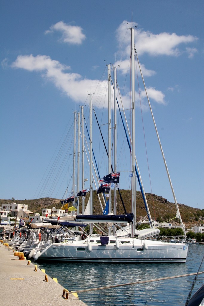Rally yachts moored to the quay - The Aegean Rally 2012 © Maggie Joyce - Mariner Boating Holidays http://www.marinerboating.com.au